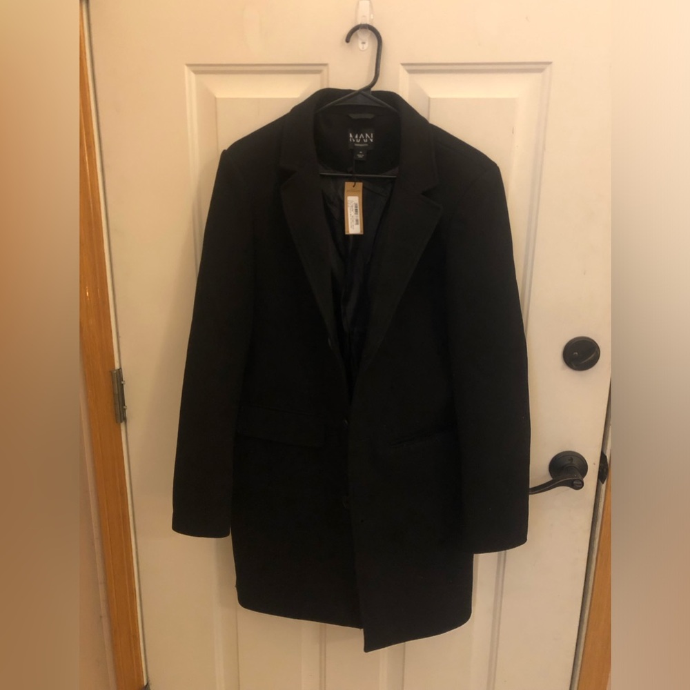Men’s NWT Size XS Wool Mix Black Overcoat